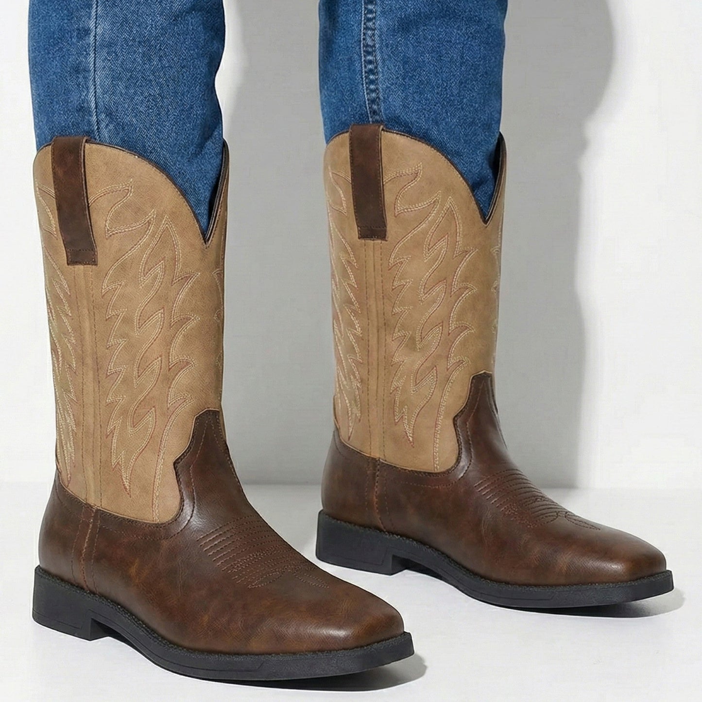 Men's Embroidered Cowboy Boots – Western Boots with Decorative Stitching & Distinct Toe