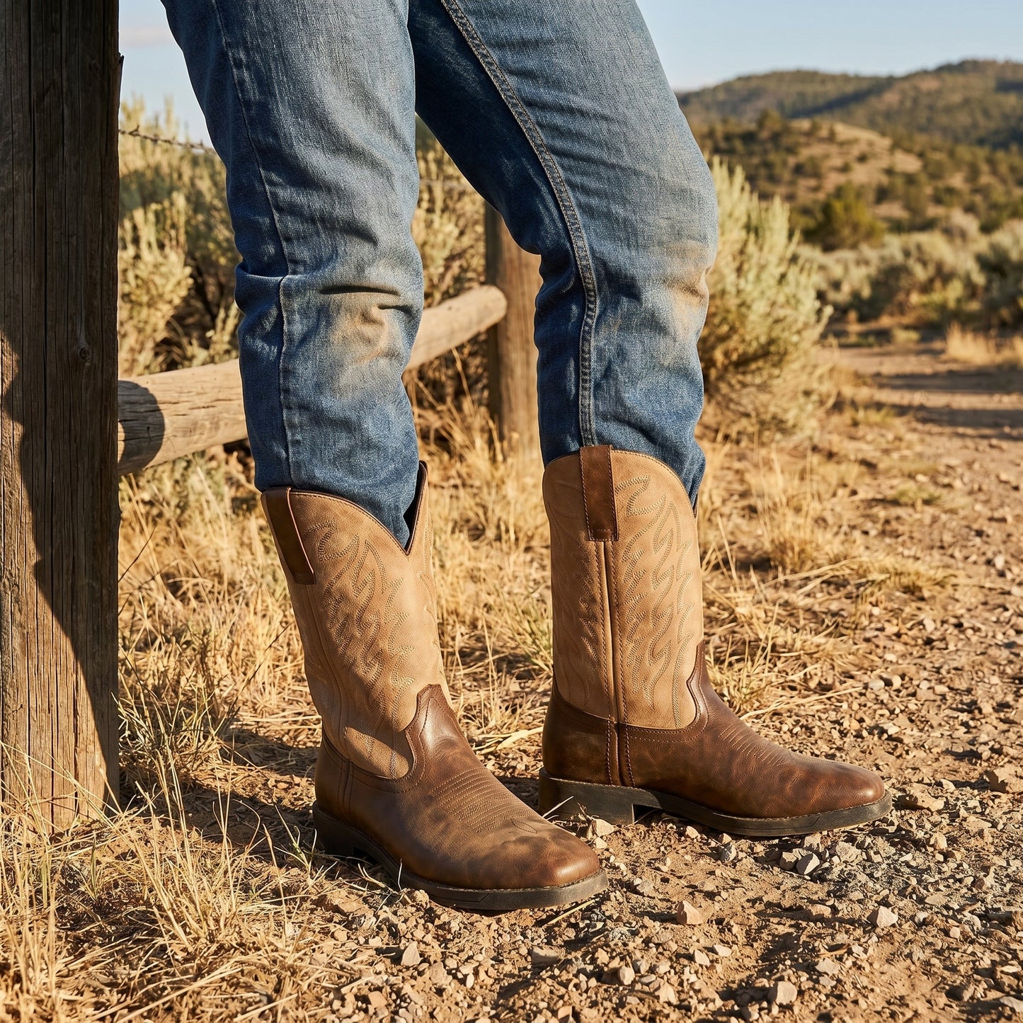 Men's Embroidered Cowboy Boots – Western Boots with Decorative Stitching & Distinct Toe