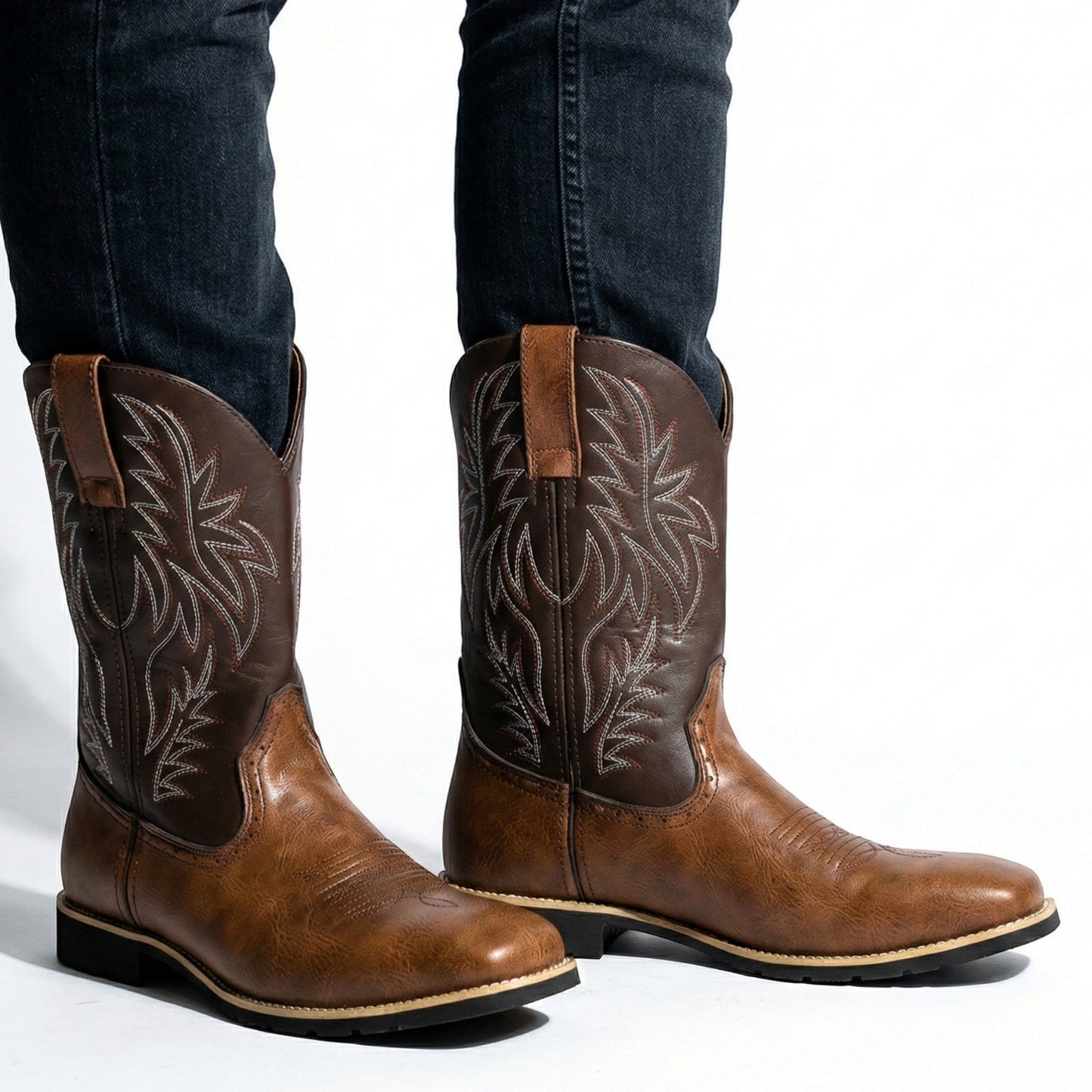 Men's Embroidered Cowboy Boots – Western Boots with Decorative Stitching & Distinct Toe