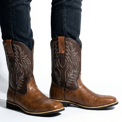 Men's Embroidered Cowboy Boots – Western Boots with Decorative Stitching & Distinct Toe