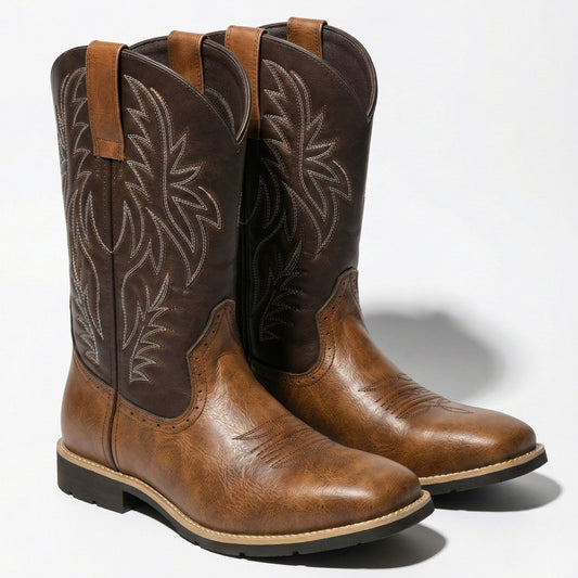 Men's Embroidered Cowboy Boots – Western Boots with Decorative Stitching & Distinct Toe