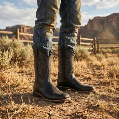 Men's Embroidered Cowboy Boots – Western Boots with Decorative Stitching & Distinct Toe