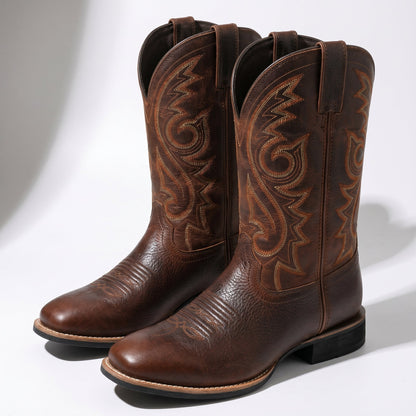 Men's Embroidered Cowboy Boots – Western Boots with Decorative Stitching & Distinct Toe