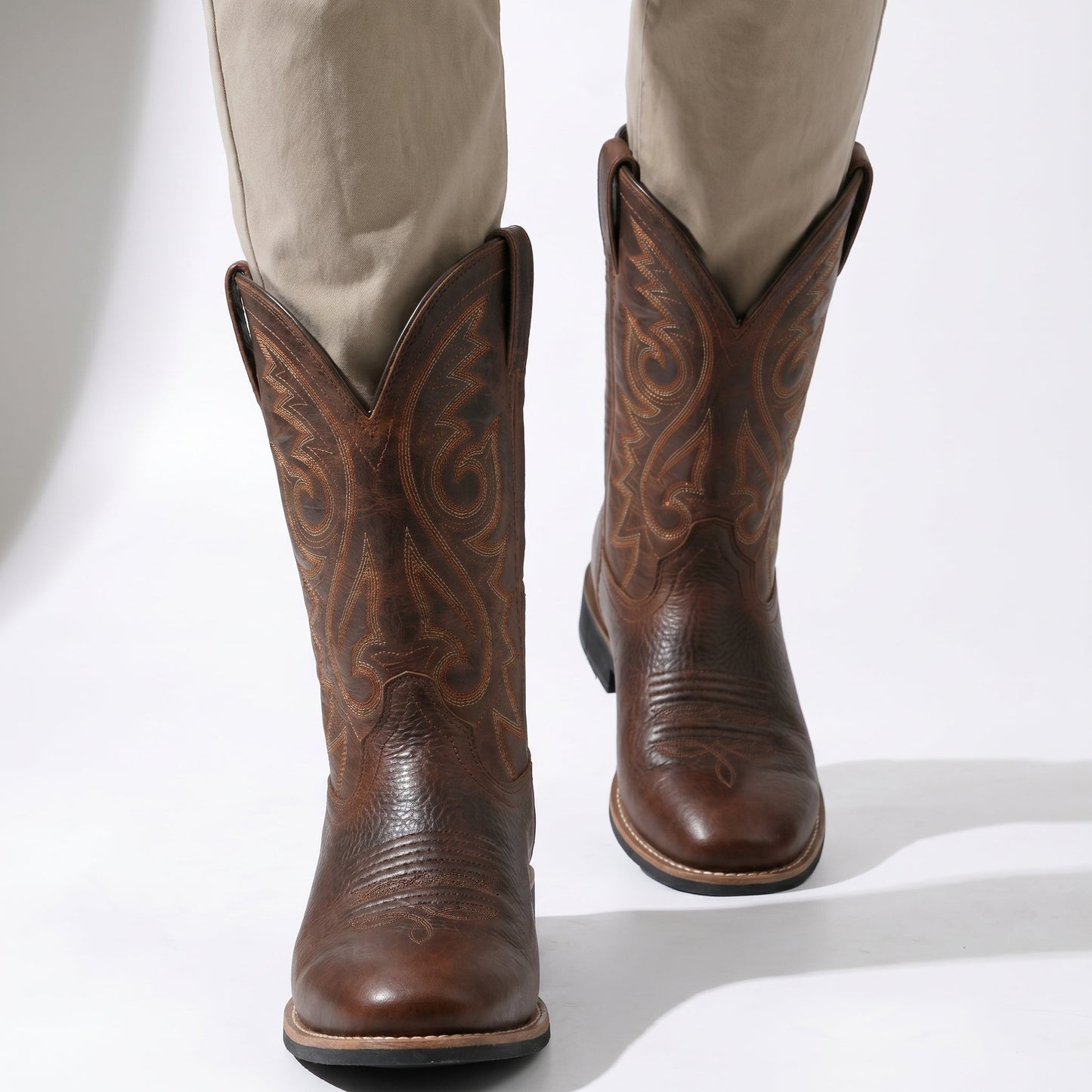 Men's Embroidered Cowboy Boots – Western Boots with Decorative Stitching & Distinct Toe