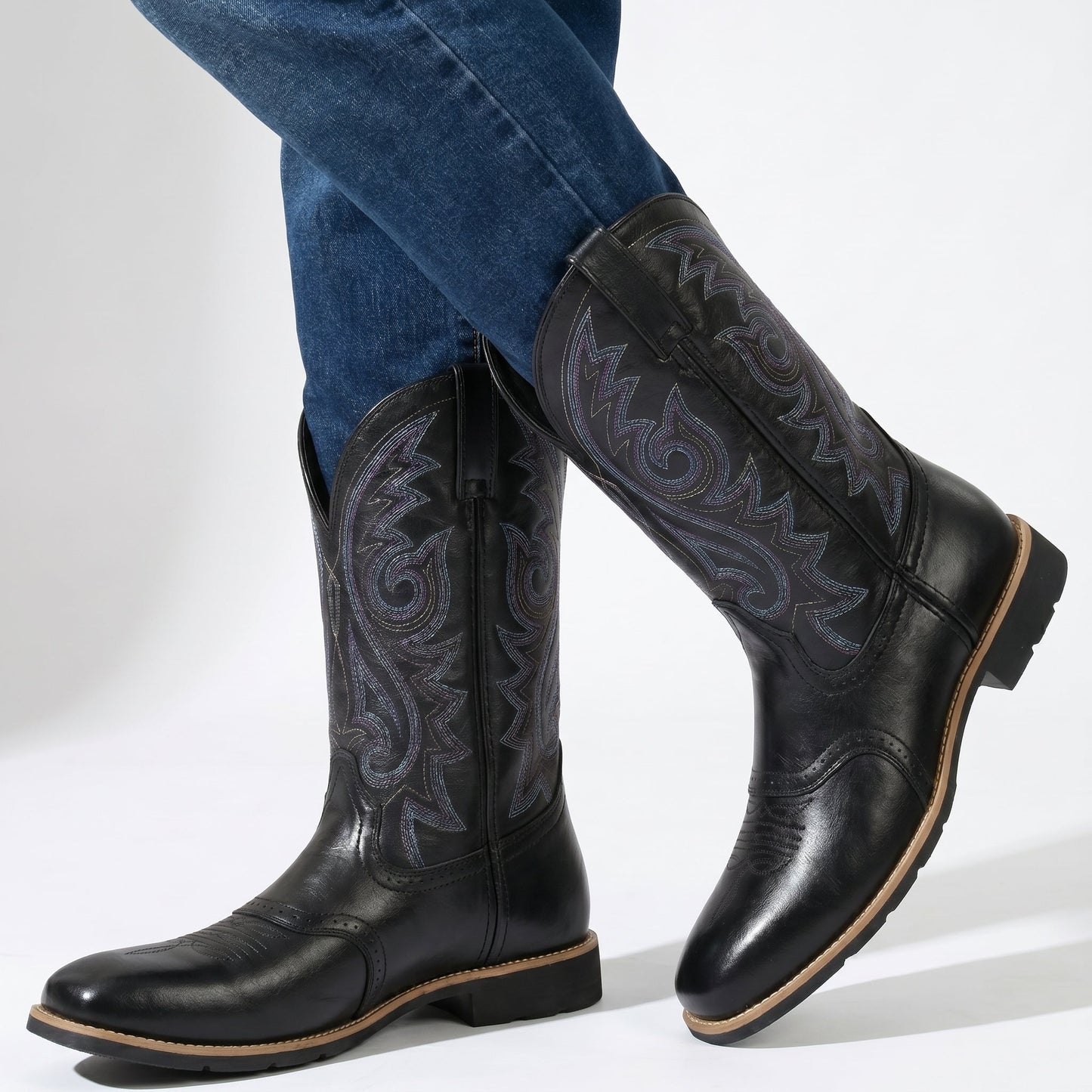 Men's Embroidered Cowboy Boots – Western Boots with Decorative Stitching & Distinct Toe