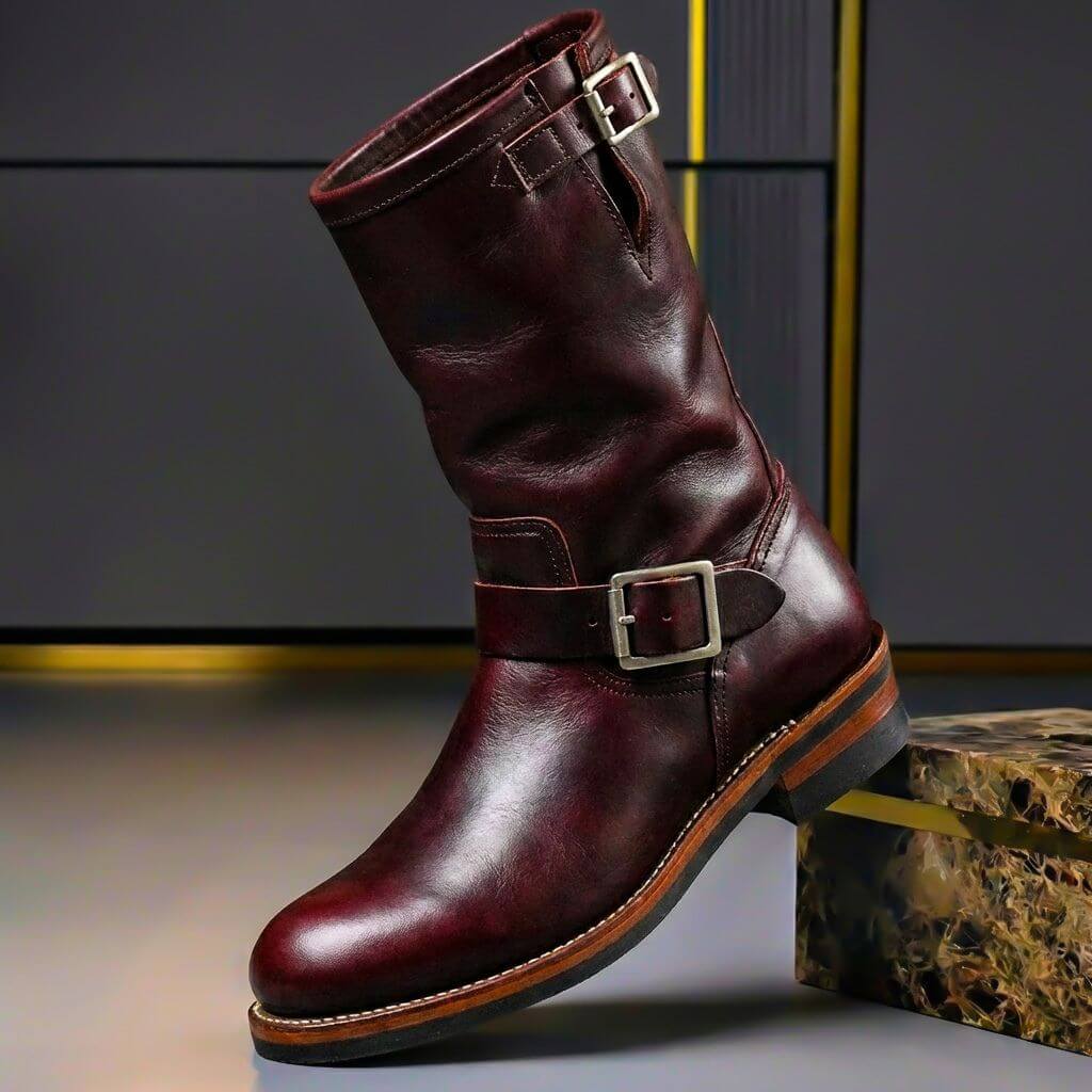 Men's Leather Cowboy Boots – Vintage Western Boots with Stacked Heel & Classic Stitching