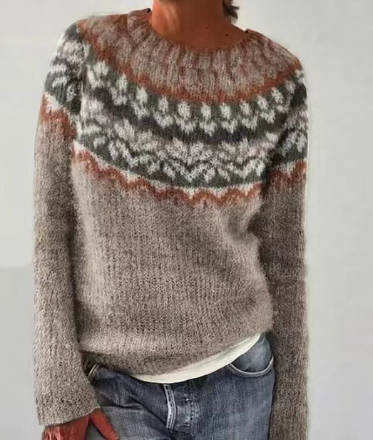 The Jessup Sweater — warm taupe knit with Icelandic-style patterned yoke