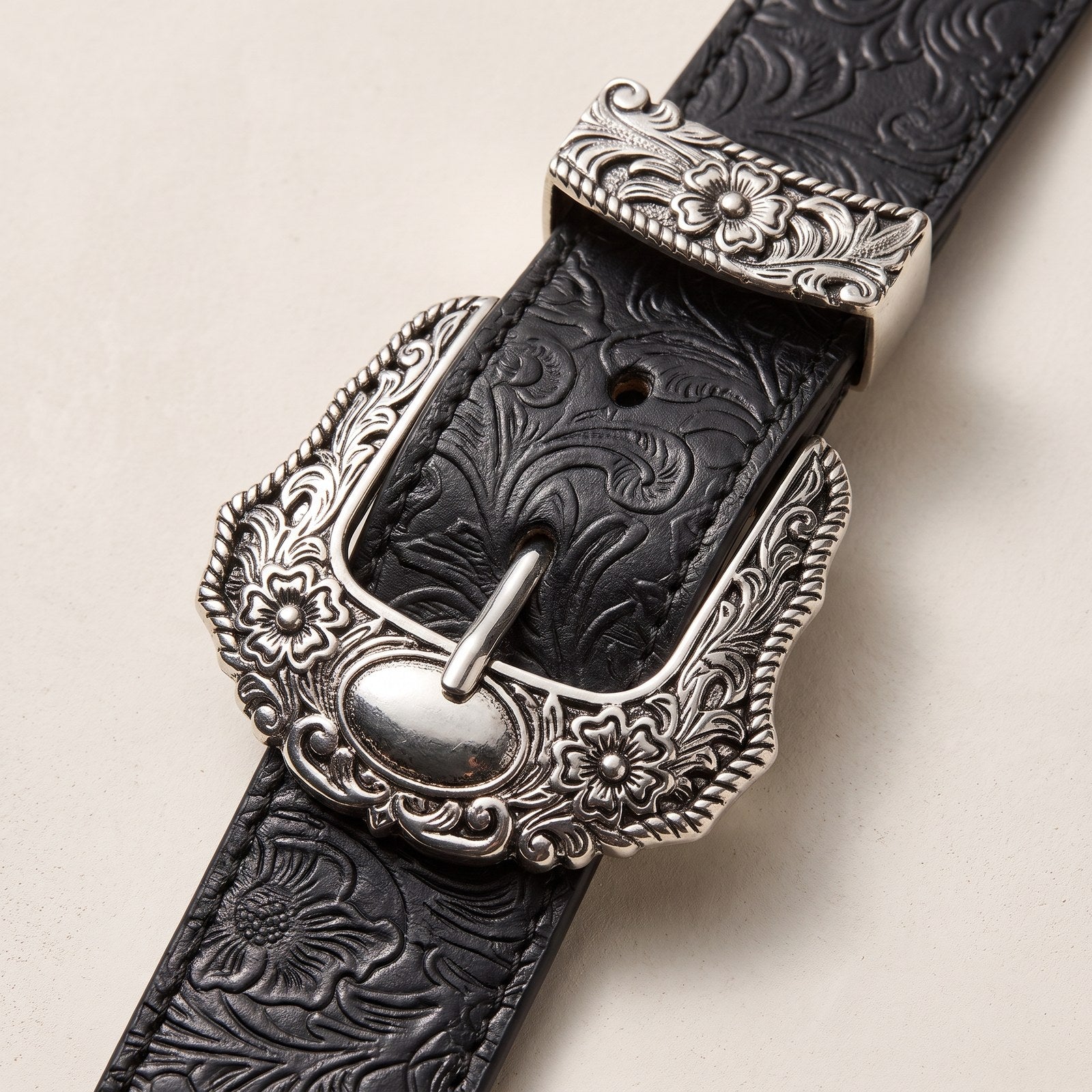 The Ranger Belt — Western Tooled Leather with Antique Silver Buckle