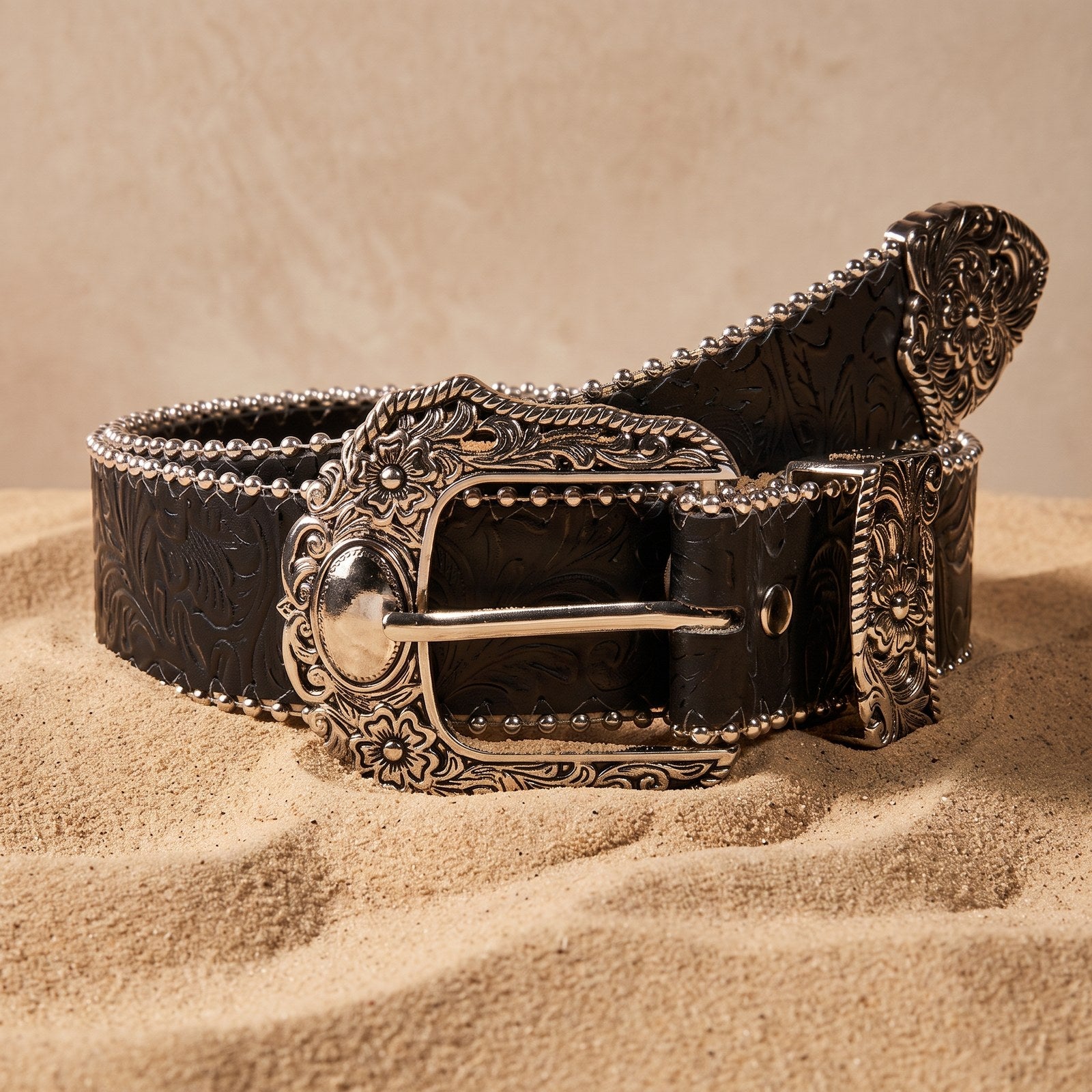 The Ranger Belt — Western Tooled Leather with Antique Silver Buckle