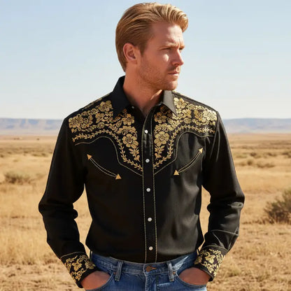 Men's Embroidered Western Shirt – Cowboy Shirt with Snap Buttons