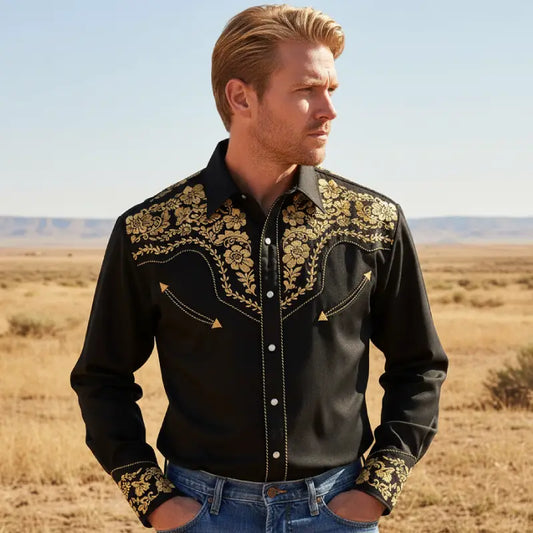 Men's Embroidered Western Shirt – Cowboy Shirt with Snap Buttons